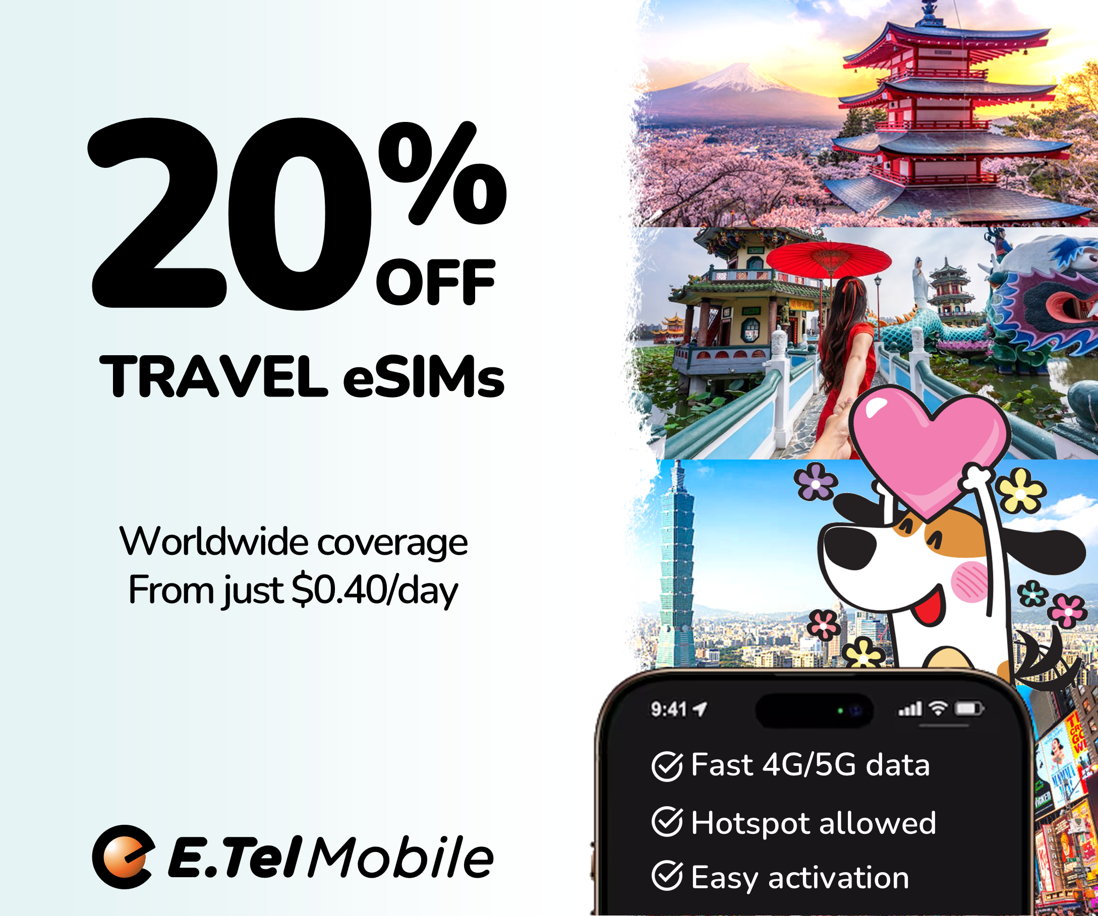 photo of Travel eSIMs worldwide - E.Tel Mobile2