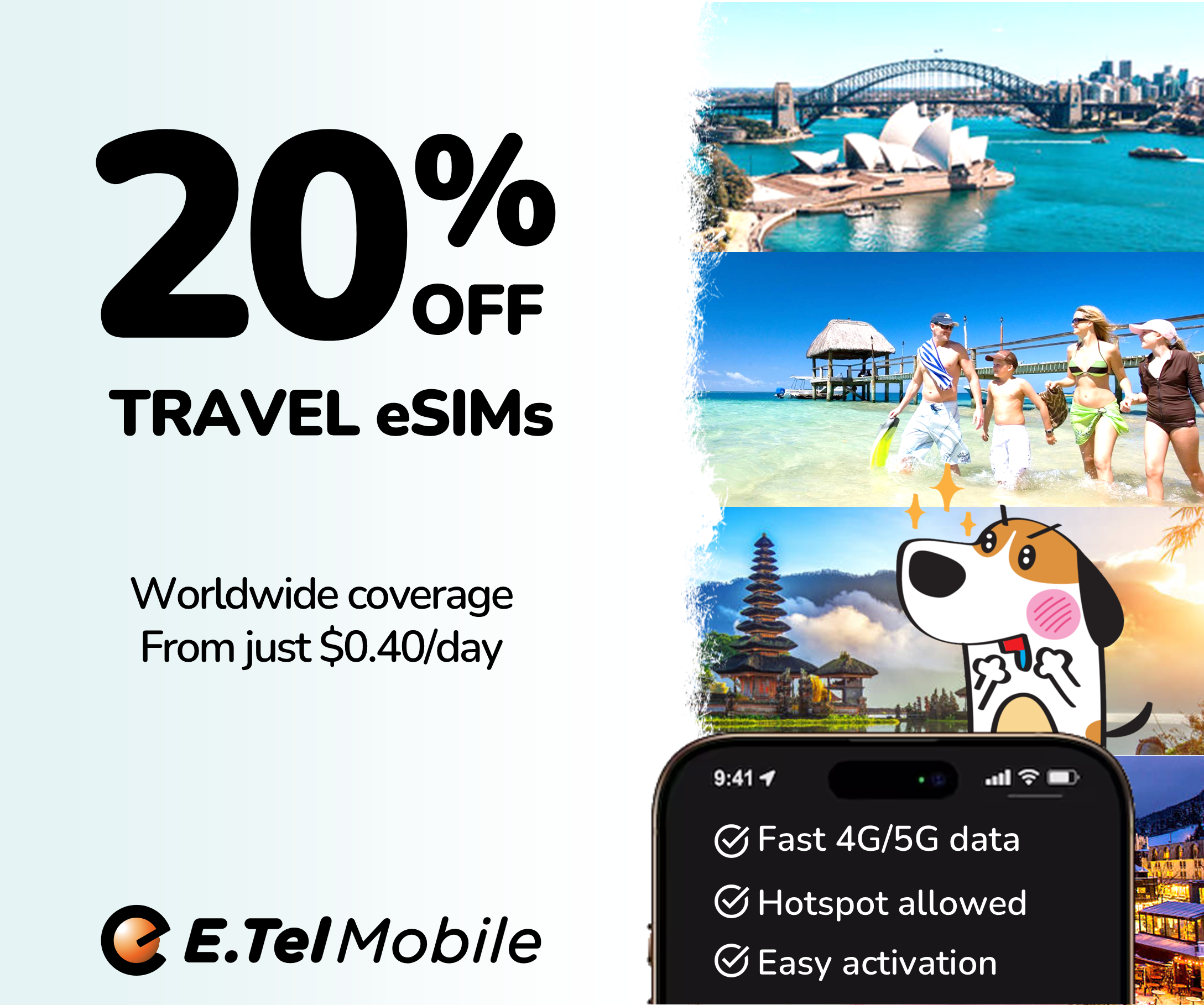 photo of Travel eSIMs worldwide - E.Tel Mobile3