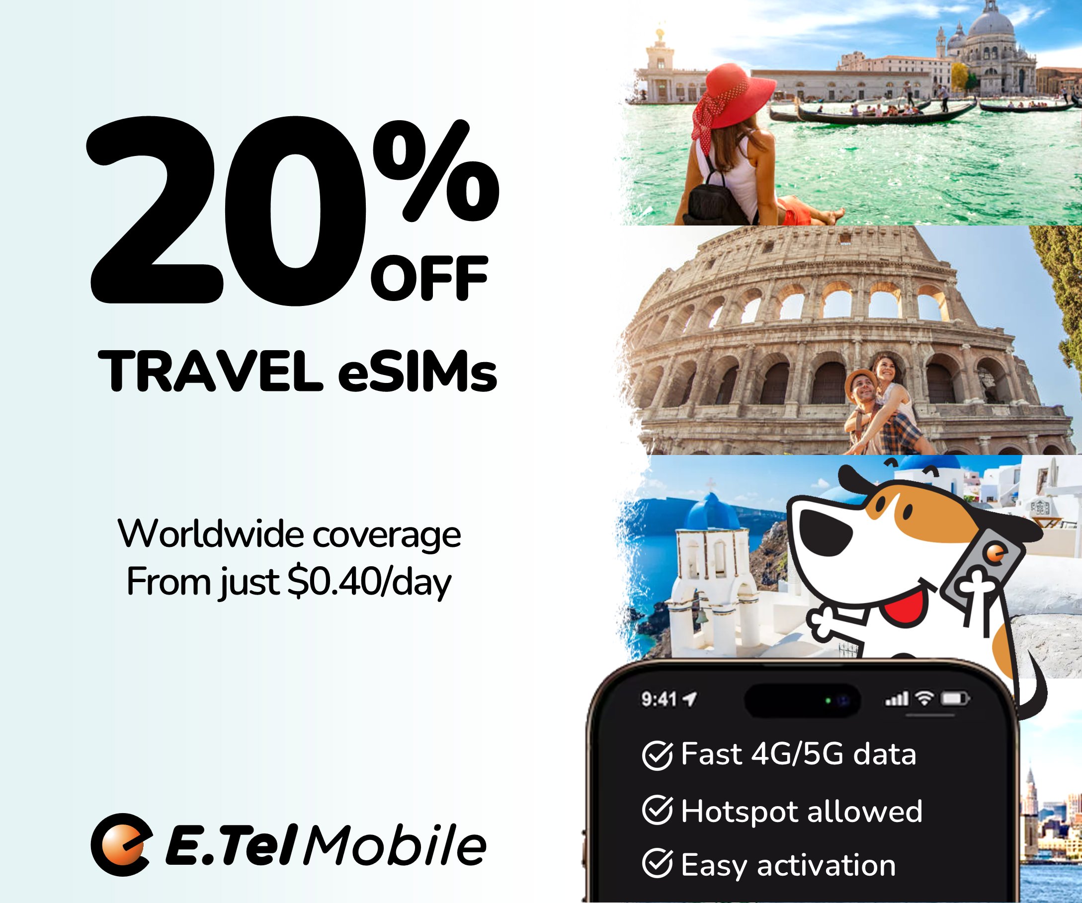 photo of Travel eSIMs worldwide - E.Tel Mobile4